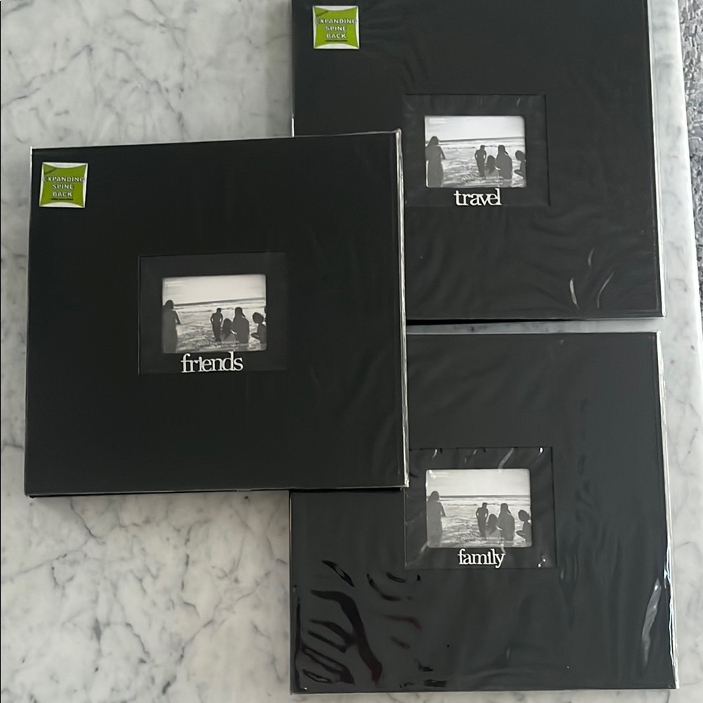 Vintage Y2K Black Photo Album Set with Family, Friends, Travel Themes